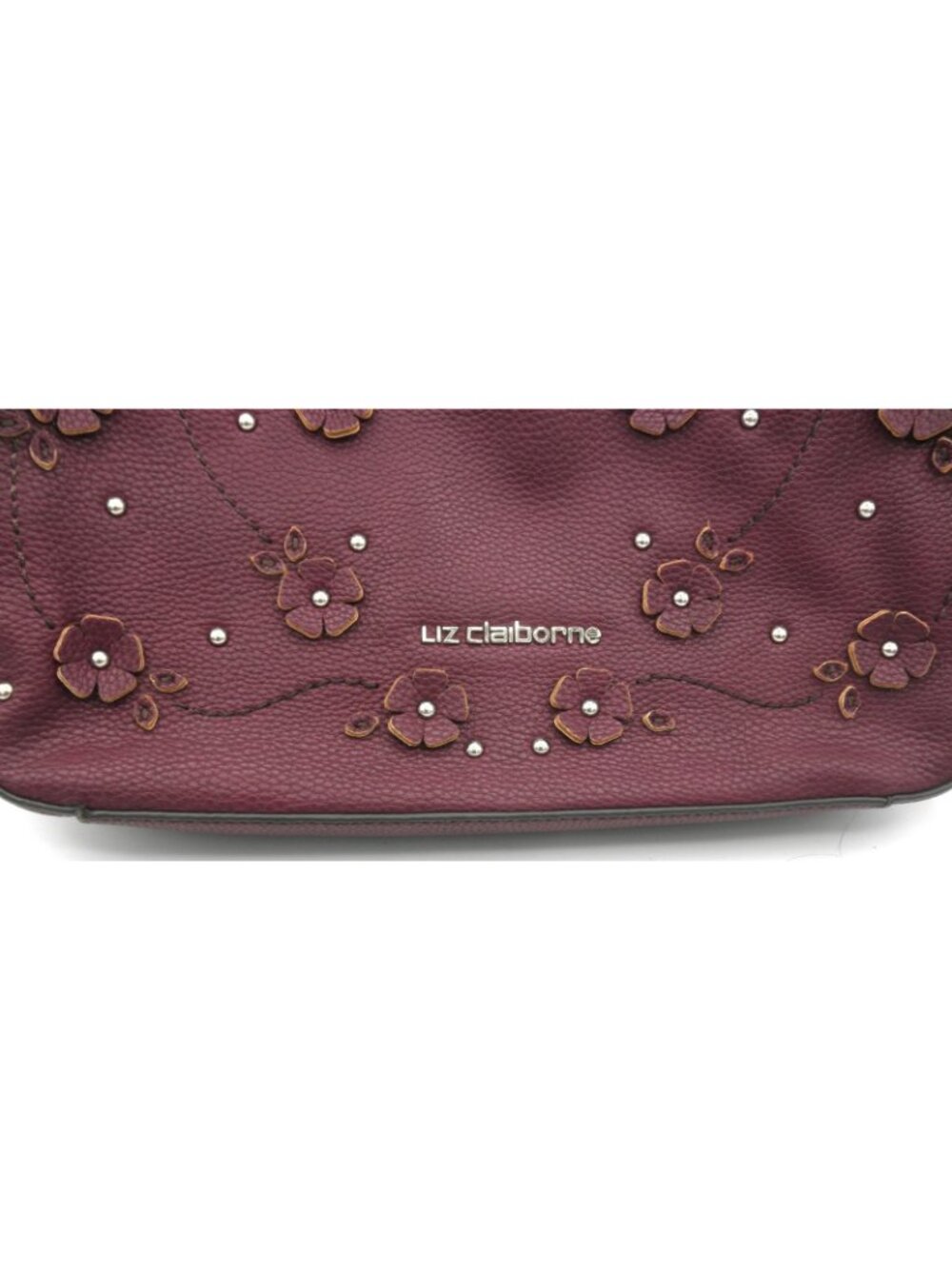 Vintage Liz Claiborne Faux Leather Merlot Claret Shoulder Bag 3D applied Flowers - Picture 15 of 16